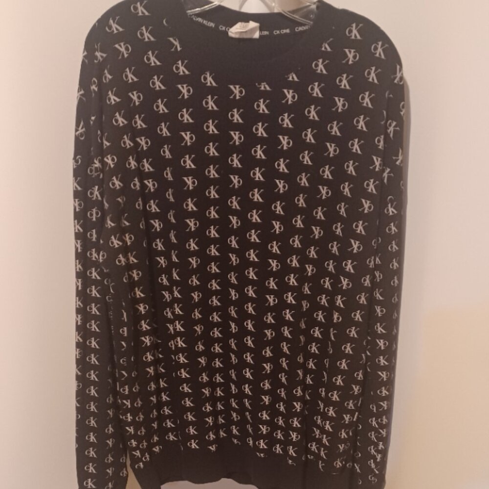 CK Calvin Klein Black/Creme Logo Lightweight Sweatshirt Long Sleeve Unisex L